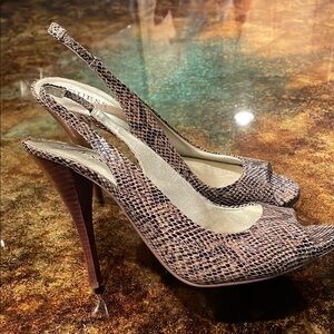 Guess by Marciano Brown Snakeskin Slingbacks Size 10